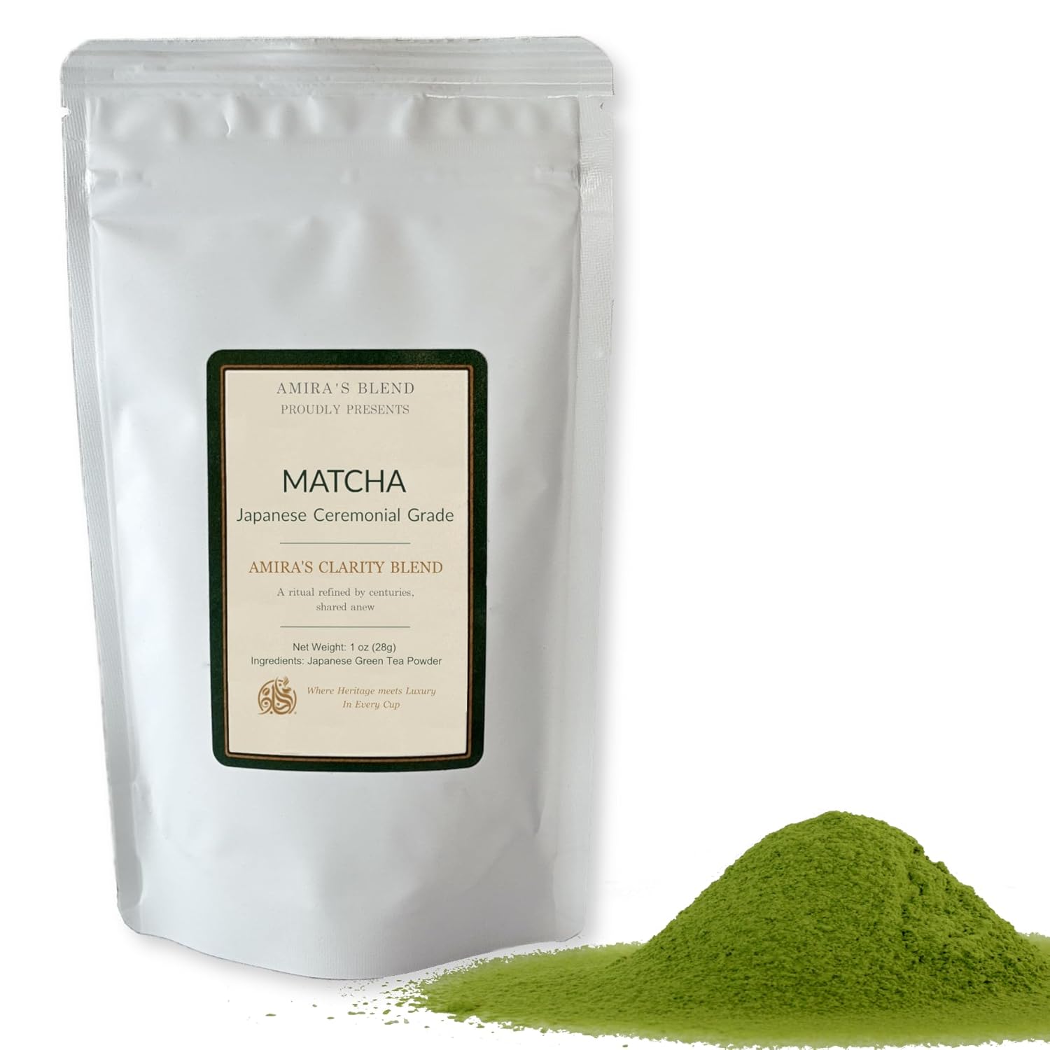 Ceremonial Matcha Powder, First Harvest | Shade-Grown, Stone-Milled | Shizuoka Japan (Kakegawa) | Lot-Numbered, Vacuum-Sealed Pouch | 28g