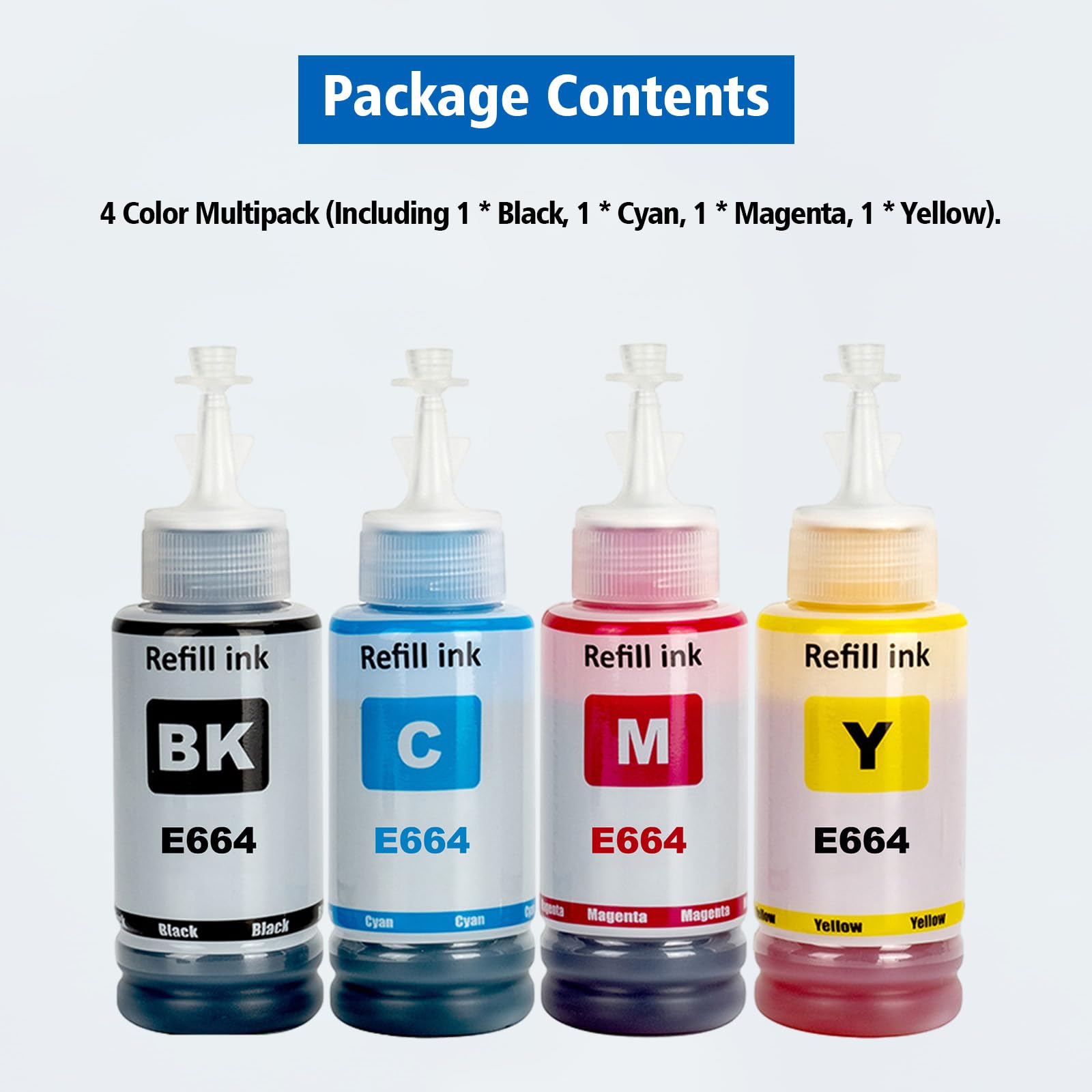 E664 Inchiostro Compatibile per ET-2500 ET-2550 ET-2600 ET-2650 ET- 3600 ET-4500 ET-4550 ET-14000 ET-15000 ET-16500 L1300 L100 L110 L200 L210 L350 L355 L365 L455 L550 L555 (BK/C/M/Y)