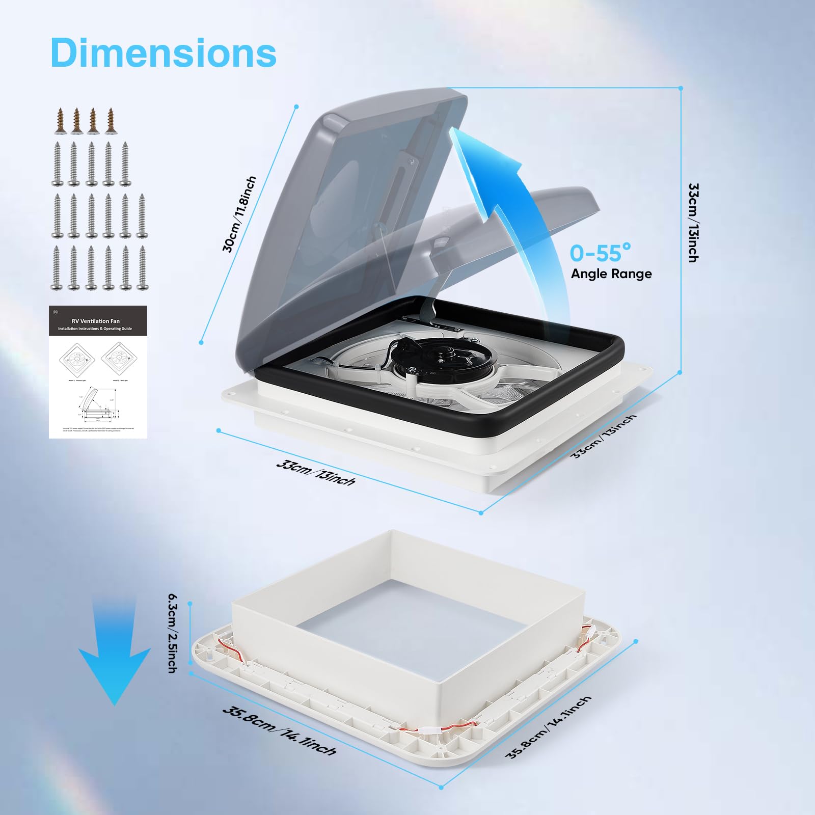 Ventilador de Techo para Autocaravana,autocaravana con Sensor de Lluvia Impermeable,Ventilador De Escape De Techo Para Autocaravana,para caravanas y caravanas