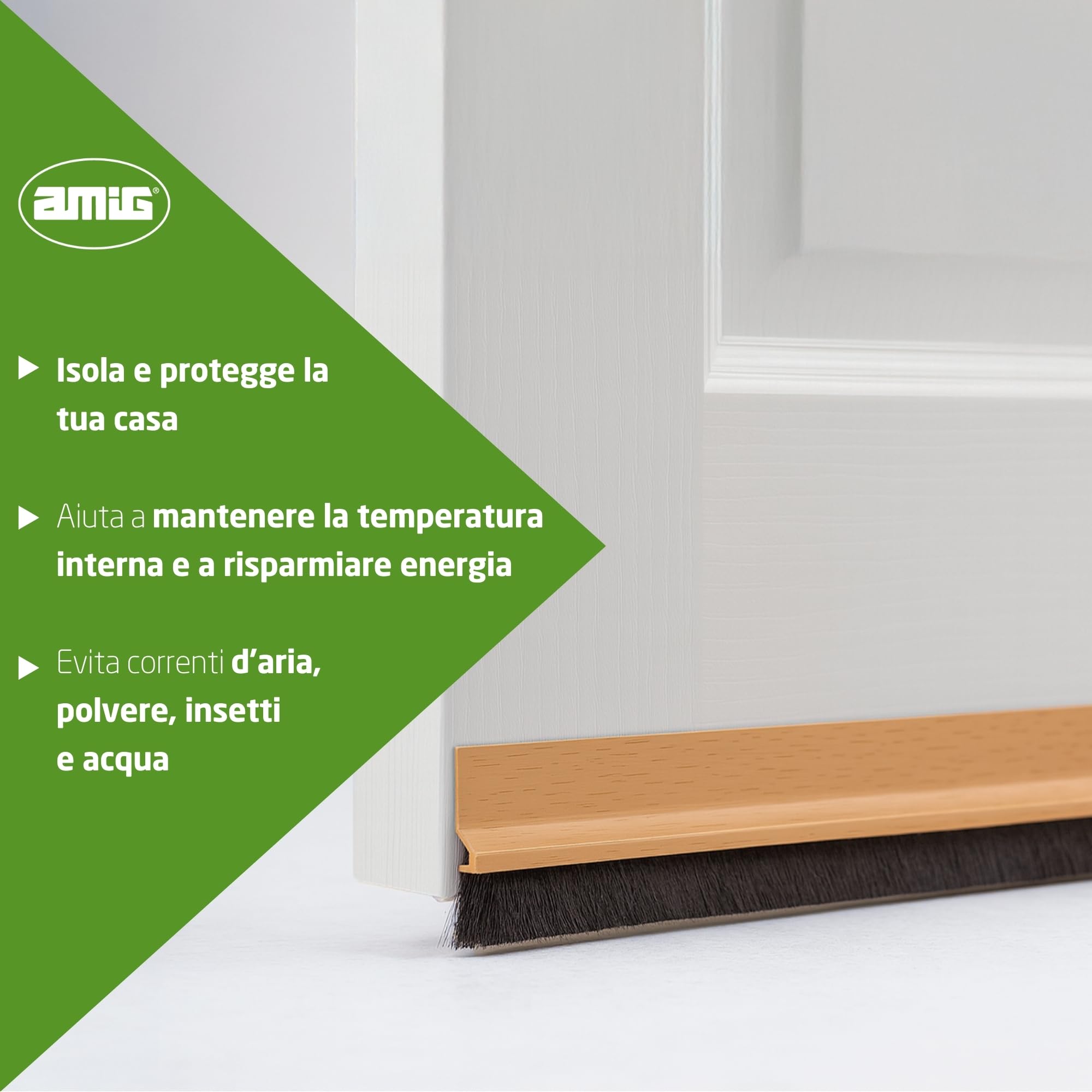 Amig - Paraspifferi adesivo modello 7 | Isolante in PVC per porte | Protezione contro aria, insetti e acqua | Installazione facile | Quercia, 1 m, Imitazione legno