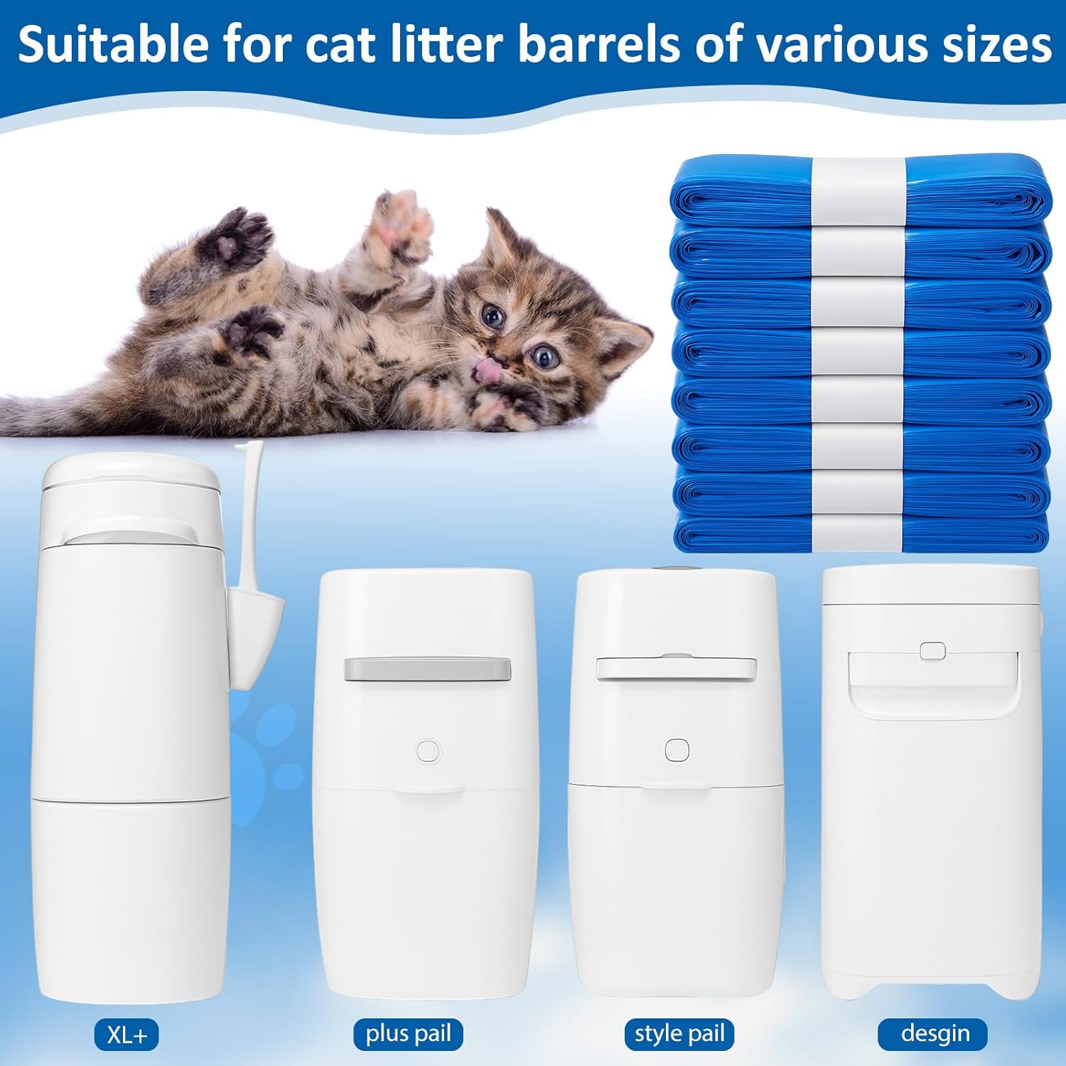 Marspark 10 Pack 23 ft Cat Litter Refills Bag Compatible with LitterGenie XL+/Plus/Standard Pail Extended Length 35 Months Use 7 Layer Extra Thick Pleasant Odor Control Bags Cartridge Not Included
