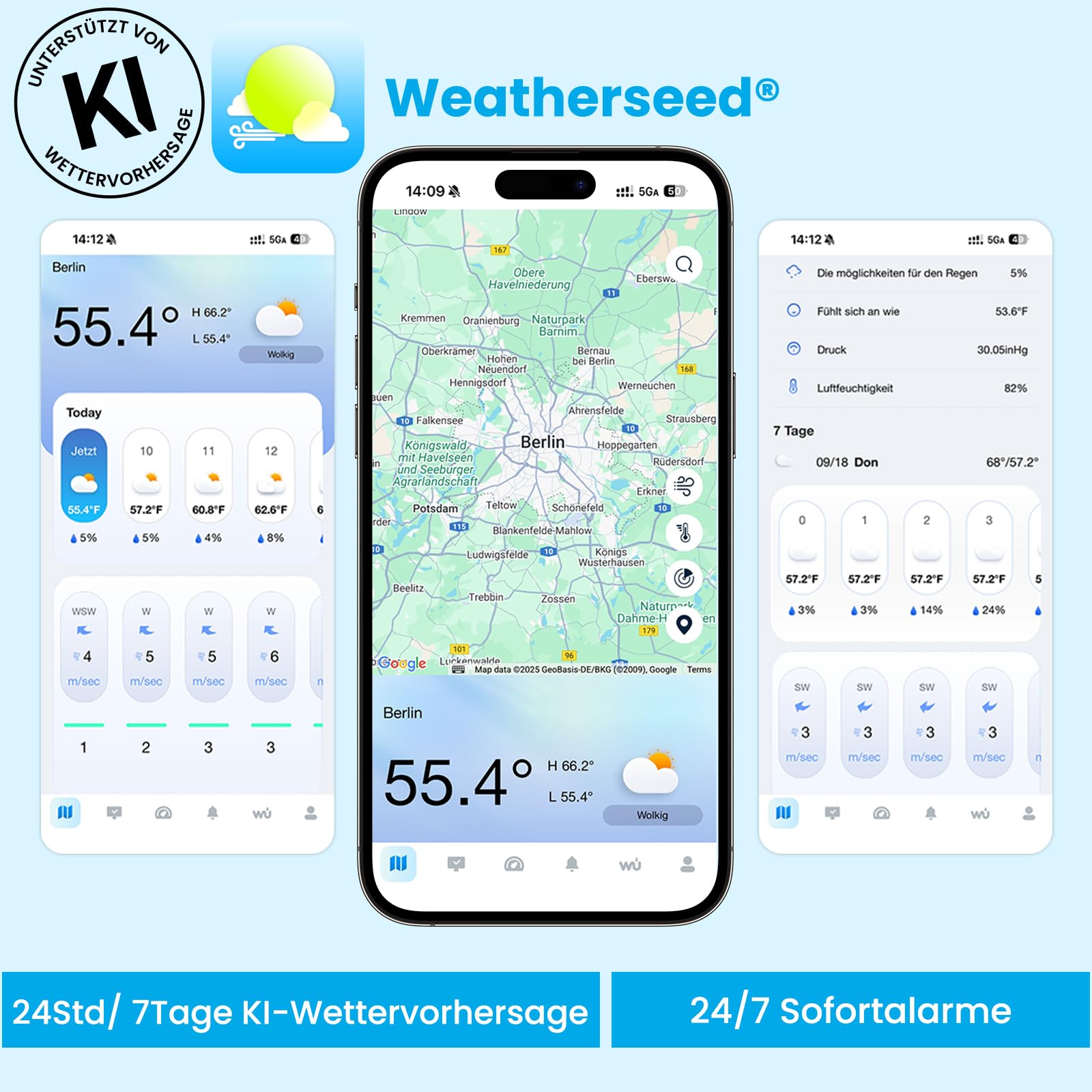 Sainlogic Smart Wetterstation WLAN SA6 Plus, 24/7 KI-Wettervorhersage von Weatherseed®, APP-Benachrichtigung, Wetterstation mit Regenmesser Digital und Windmesser,2-Jahres-Datenspeicherung(Nur 2.4GHz)