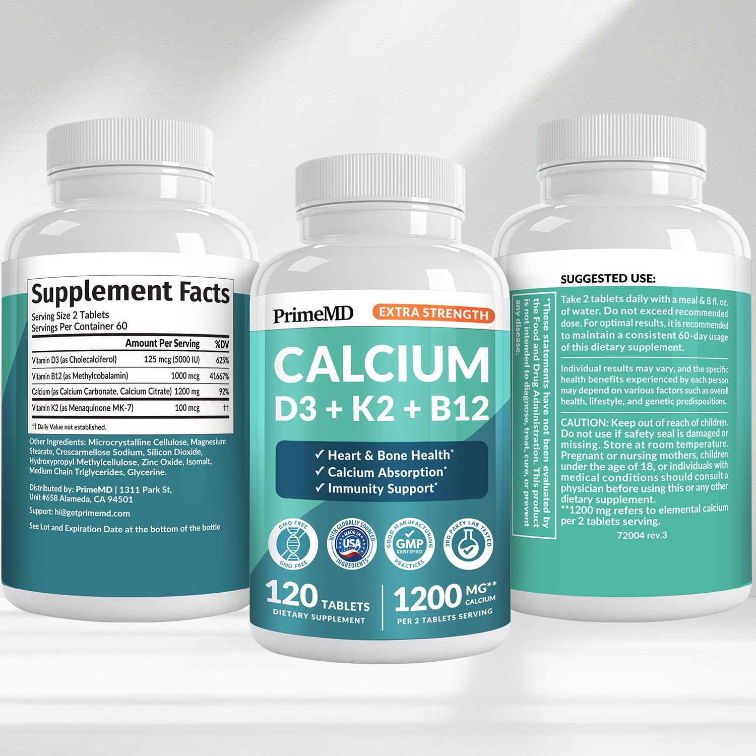 PrimeMD 4-in-1 Calcium 1200mg, Vitamin D3 K2 5000IU, Vegan Non-GMO, 120ct — Amazon image 8