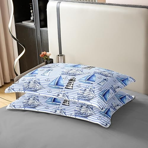 Miniatura 5 de Erosebridal Funda de edredón 100% algodón vintage con diseño de barco oceánico, juego de ropa de cama náutica de anclaje para niños, adolescentes