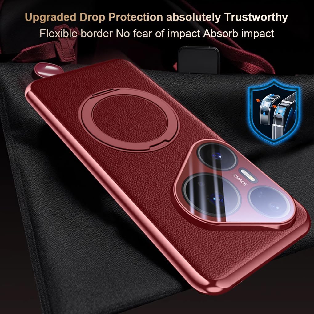QUIETIP Magnetic Case for Huawei Pura 80 Ultra,Compatible with MagSafe with 360 Magnetic Rotatable Ring Stand Cover,Black