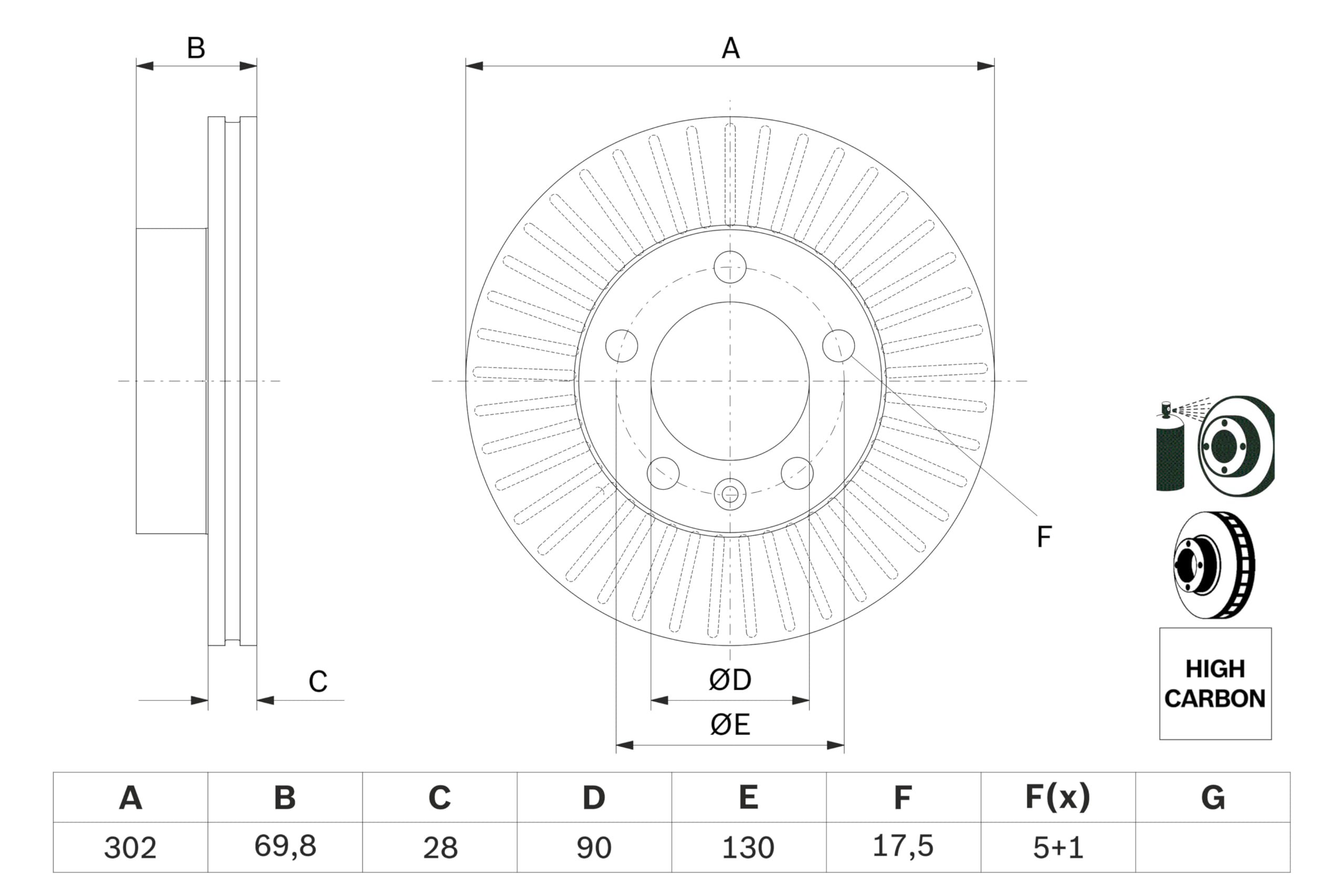 BOSCH Disco Freno BD1548 - Disco Freno Solido di 302mm - Asse Anteriore - Conforme al regolamento ECE-R90 - Lunga Durata, Anticorrosione Avanzata - 1 Disco