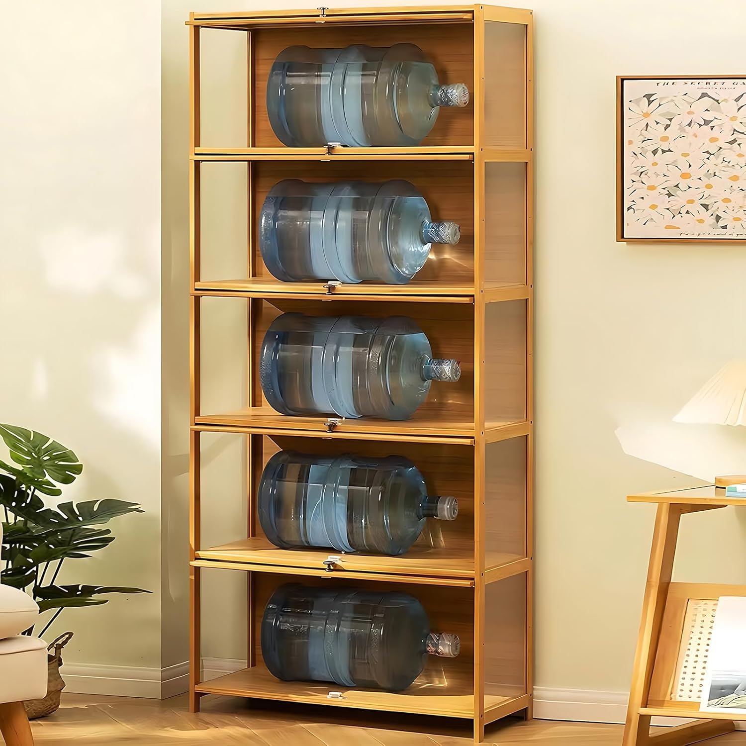 Vitrina de 5 Pisos De pie, armarios Curio, Puertas de estantería con, Puertas de acrílico Transparente, Vitrina de coleccionista para Sala de Estar, Oficina, Libros. (Voltereta marrón)