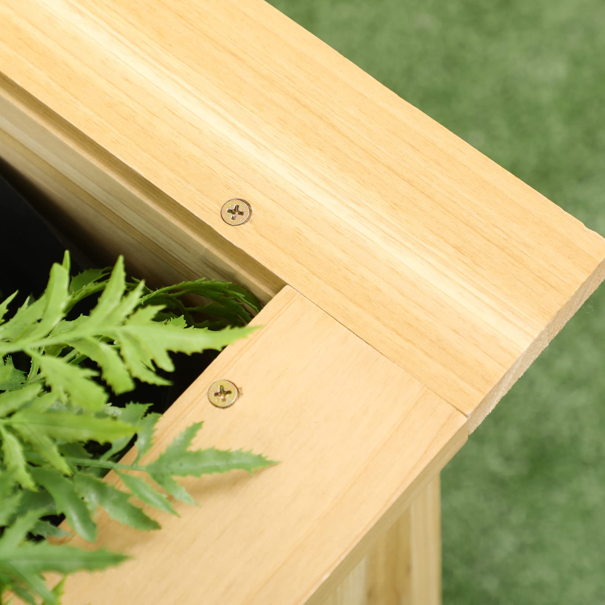 Outsunny Fioriera rialzata in legno a forma di L con tessuto non tessuto vaso esterno orto urbano per colture di piante e fiori per terrazza giardino 120 x 120 x 50 cm naturale