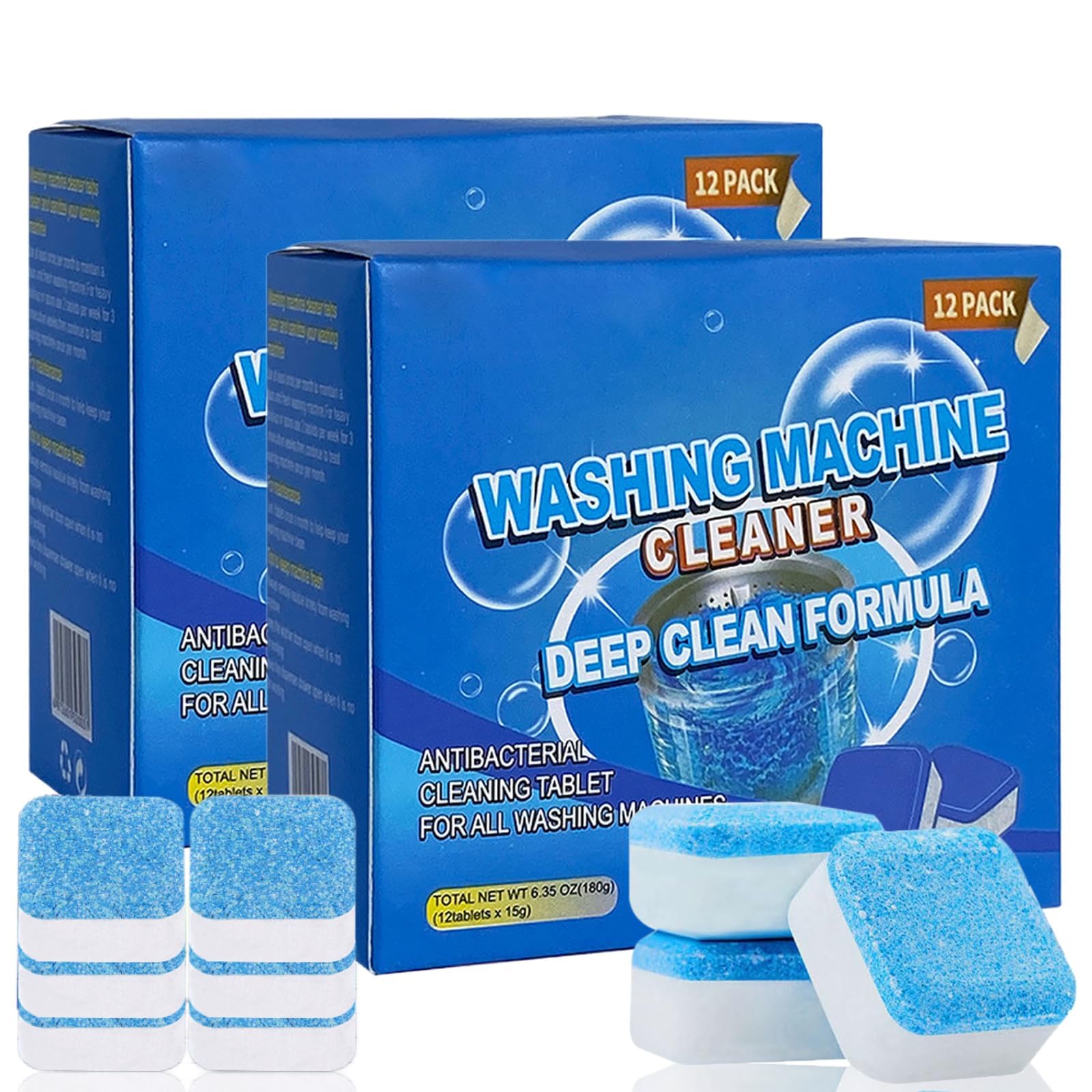 Washing Machine Cleaner Tablets 24 Pack, Powerful Washer Cleaner, High-Efficiency Tablets for a Fresh, Spotless Laundry, Remove Odor, Works with All Washers Including HE