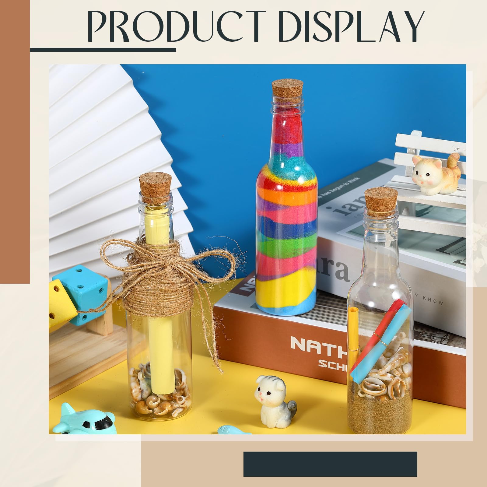 Tanlade 30 botellas de plástico para arte de arena con tapones de corcho de 5.6 onzas, botellas transparentes de poción con embudos de plástico para manualidades, bodas, fiestas de cumpleaños
