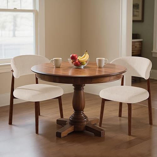 Vista 13 de Juego de 4 sillas de comedor estilo granja, sillas de cocina tapizadas de tela moderna de mediados de siglo, sillas de comedor de madera con Light