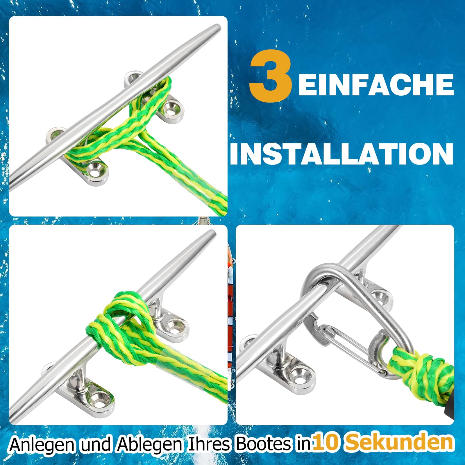 Bungee Boat Dock Line 122 cm acciaio inox 316 2 pezzi verde per barche PWC kayak SeaDoo Jetski