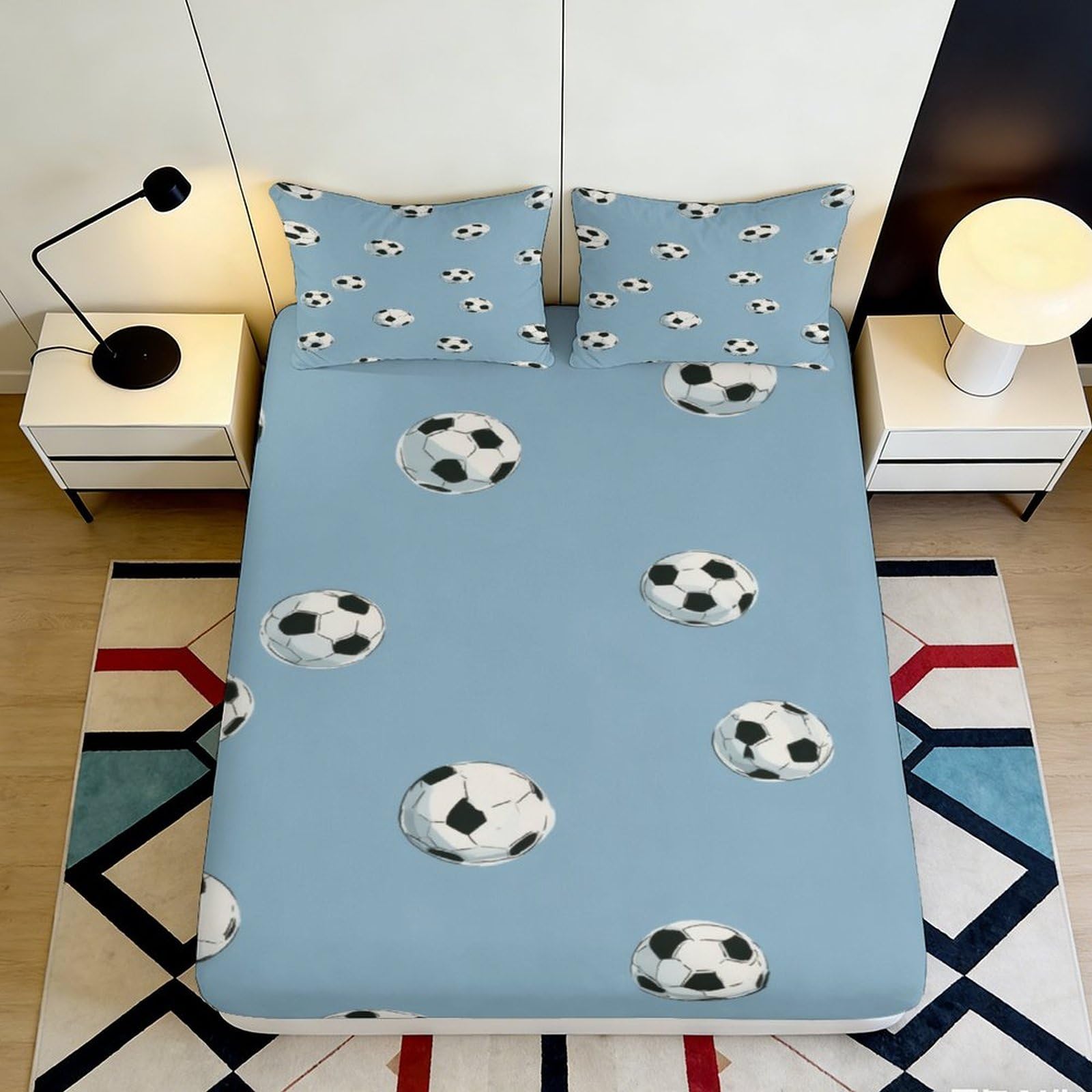 Uynsixtme Style-1 3D Printed Soccer Fitted Sheet Microfiber Deep Pocket Non-Slip For Adults Bedroom Bedding Soccer Mattress Fitted Cover Washable 140X200x25cm