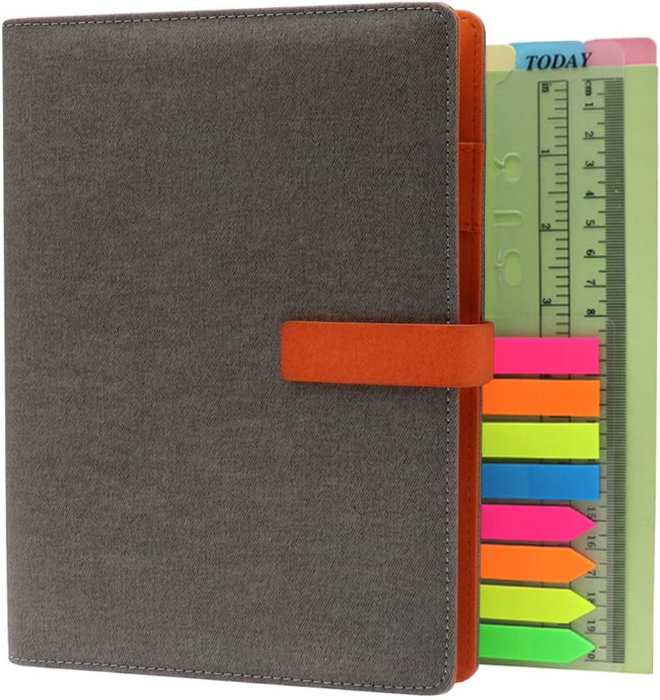 TSYRefillable Diaries Journals & Notebooks, A5 Executive Personal Organiser Ruled Notebook for Men Women, Leather Padded Cloth Cover Notebook with Pockets (Light Grey, A5)