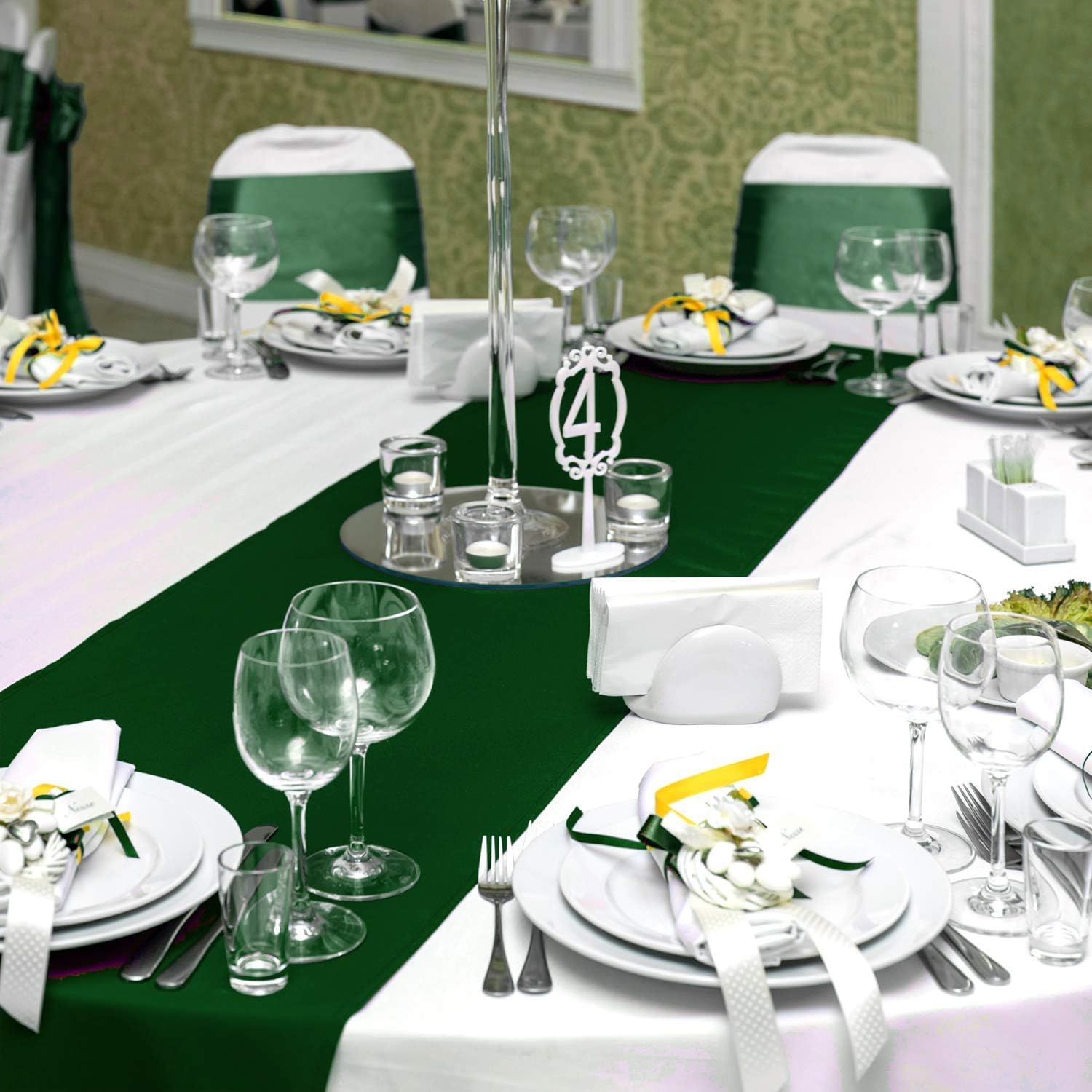 Satin Table Runner for Wedding Banquet Decoration Pack of 1,5,10,20 (Hunter Green, 20)