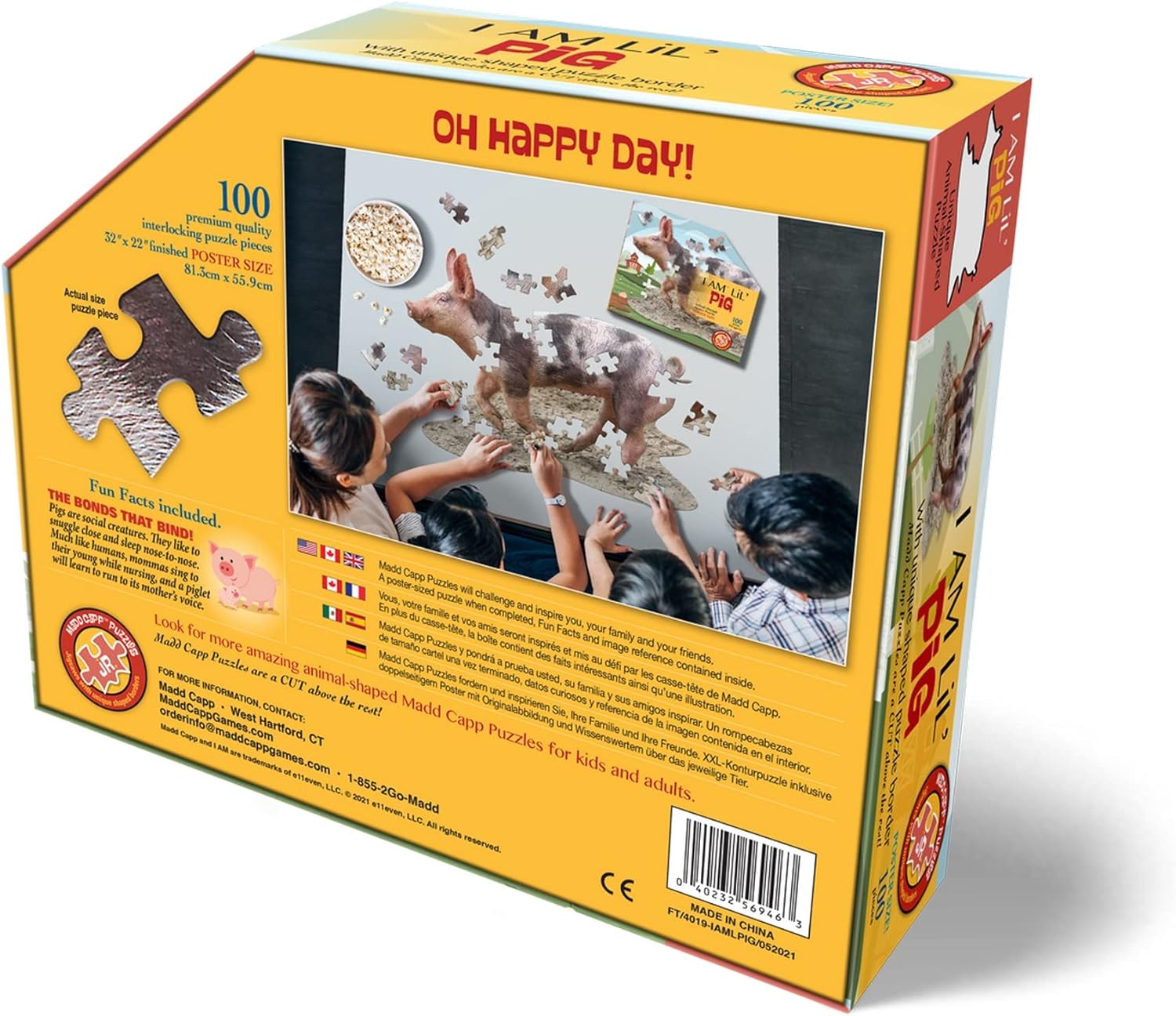 Madd Capp LiL' PIG 100 Piece Jigsaw Puzzle For Ages 5 And Up - 4019 - Unique Animal-Shaped Border, Poster Size when completed, Oversized Pieces For Easy Handling, Includes Educational Fun Facts