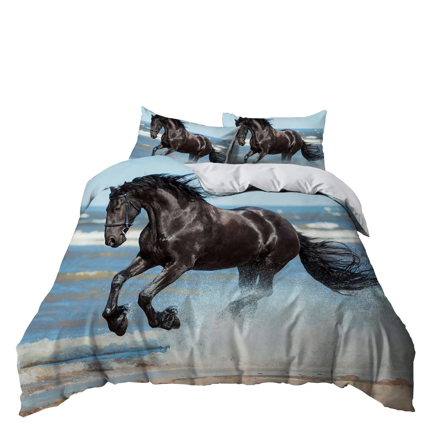 Bettwäsche 155x220 cm Schwarzes Pferd, Bettbezug 3teilig Weiche Allergiker Microfaser Bettwäsche-Sets, Deckenbezug mit Reißverschluss und 2 Kissenbezüge 80x80cm