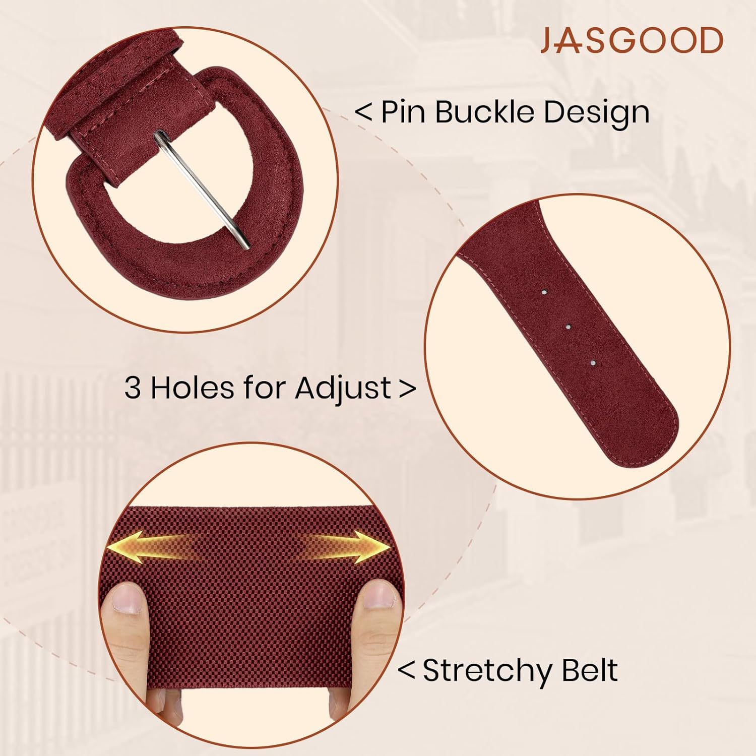 JASGOOD Women Retro Wide Elastic Belt Stretchy Waist Belt, Vintage Chunky Buckle Belts for Dress,Yellow - Image 5