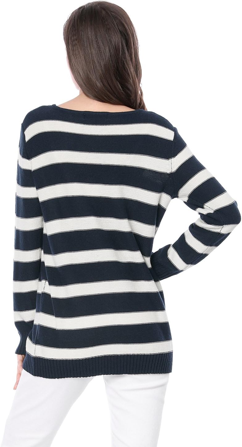 Allegra K Women's Fall Tops 2025 Striped Drop Shoulder Round Neck Long Sleeves Pullover Sweater - Image 5