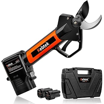 Kebtek Professional Electrci Pruning Shears 40MM, Electric Pruner Branch Cutter 25V Cordless Heavy Duty with 2 Pack 2Ah Rechargeable Batteries Brushless Motor- Upgraded Blade Version