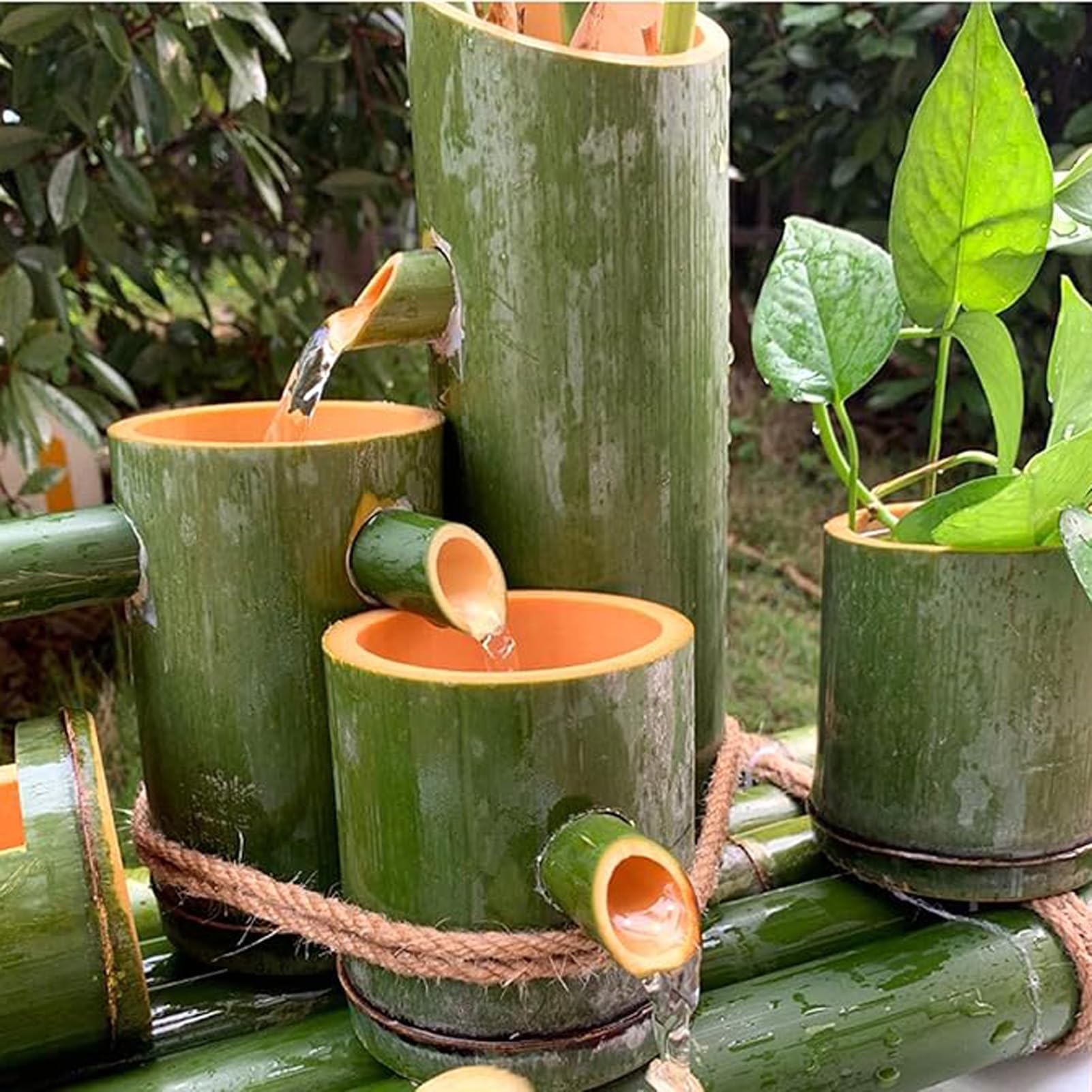 Zestaw Naturalnej Bambusowej Fontanny Wodnej Z Pompą, Wolnostojąca Fontanna Zen, Dekoracja Ogrodu, Fontanna Cyrkulacyjna Z Kołem Wodnym, Do Stawu, Akwarium, Ogrodu, 20 L, 35 Cali (90 Cm)