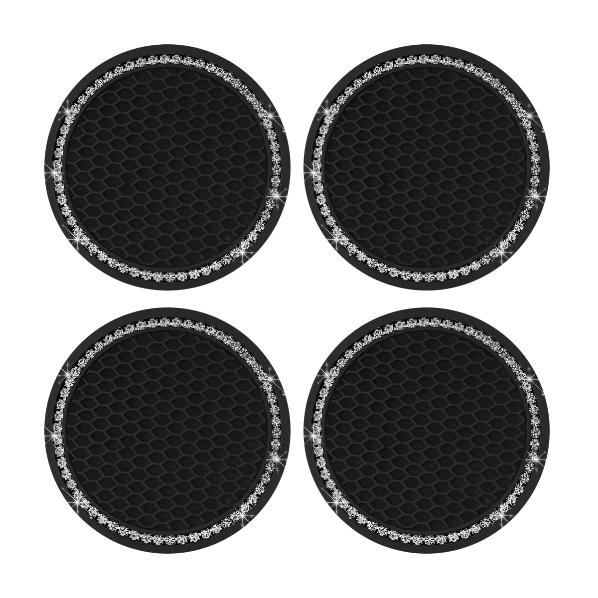 WANGCL 4PCS Universal Vehicle Bling Cup Holder Insert Coaster Car Interior Accessories 2.75 inch Silicone Anti Slip Crystal Rhinestone Car Coaster（White）