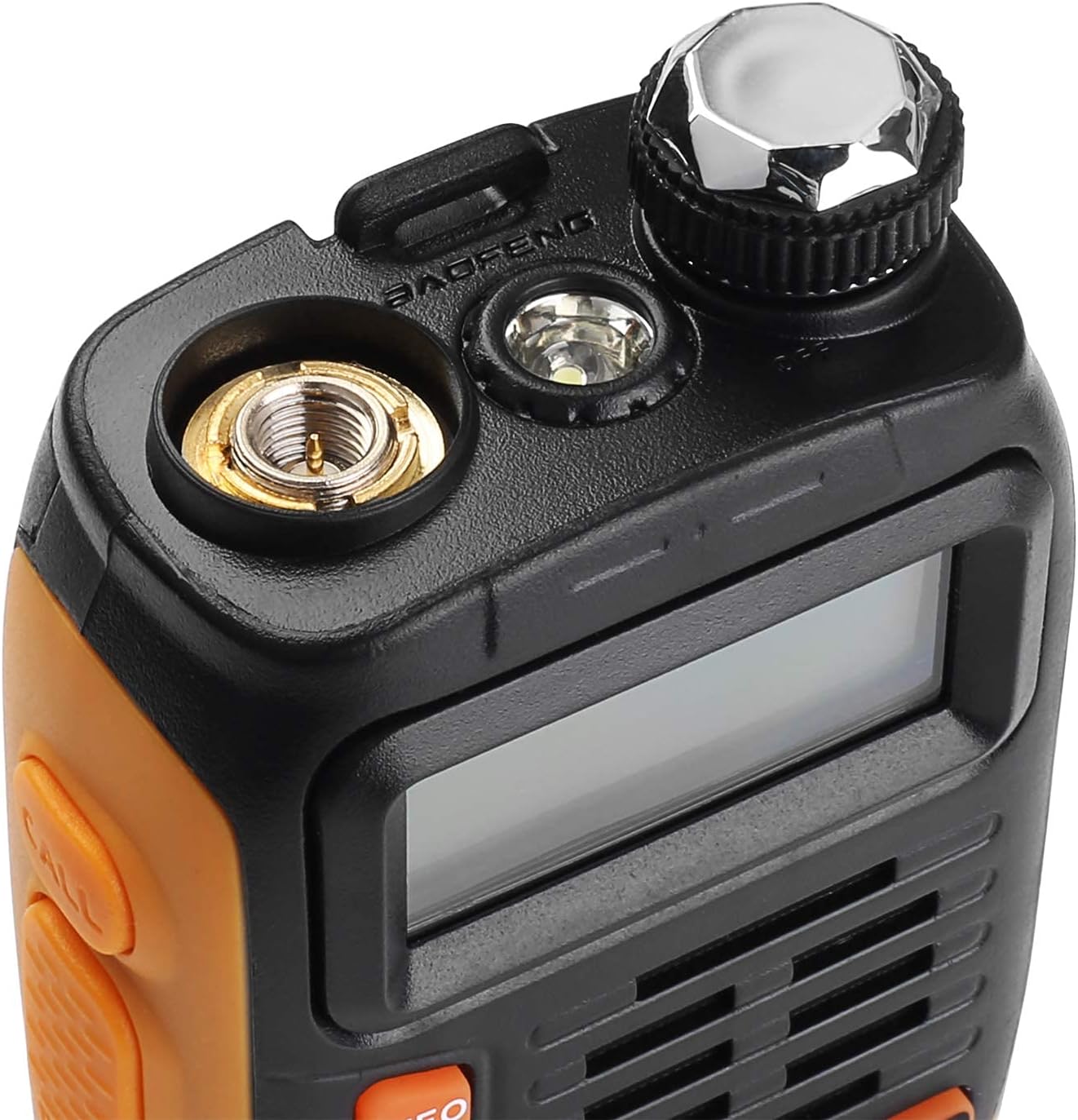 Top view of BAOFENG GT-3TP radio showing antenna connector