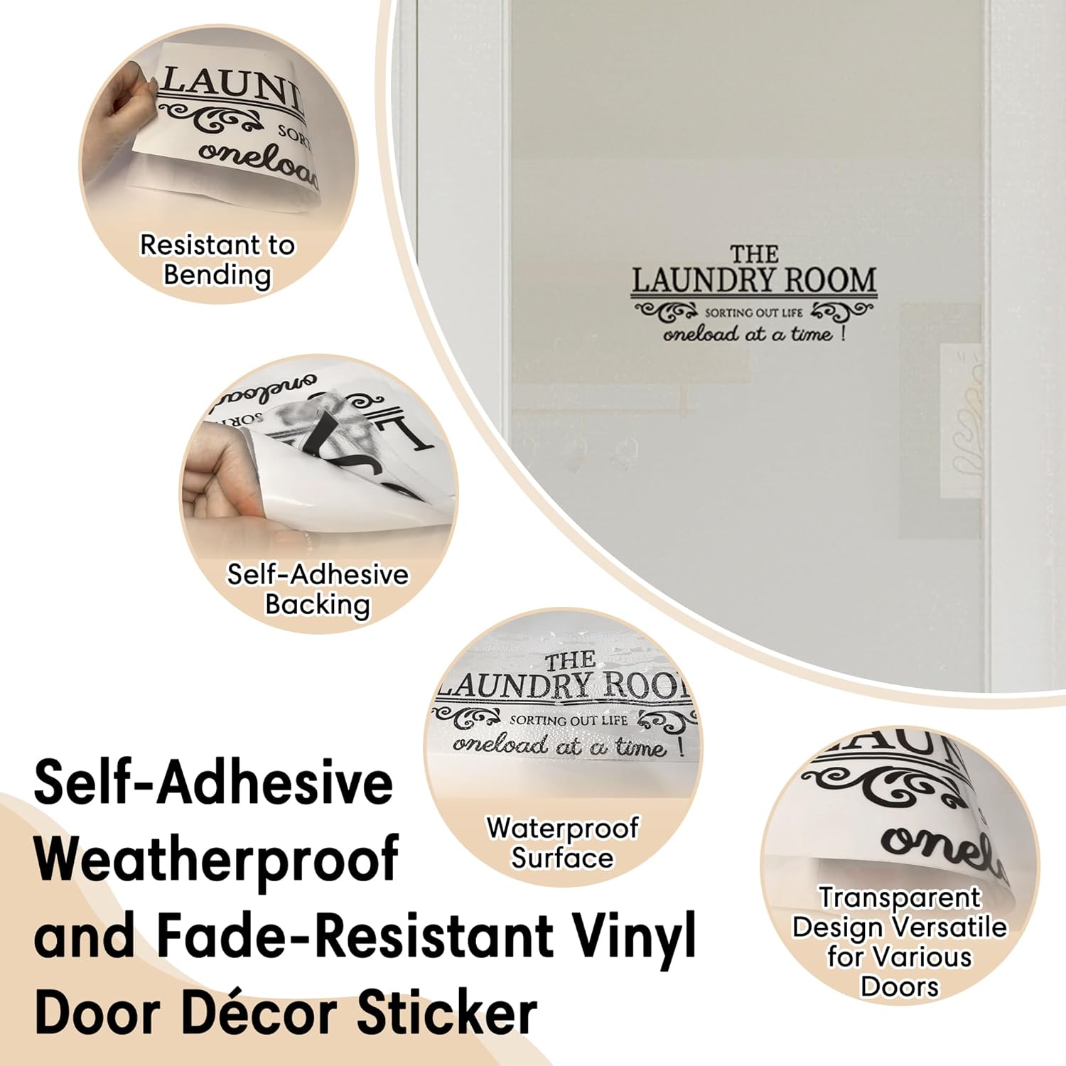 Glass Laundry Door 30in x 80in, Wood Doors with Frosted Glass, as French, Bifold, Sliding, Barn, Pocket Door Slab, Interior Doors with Self-Adhesive Waterproof & Fade-Resistant Laundry Sticker