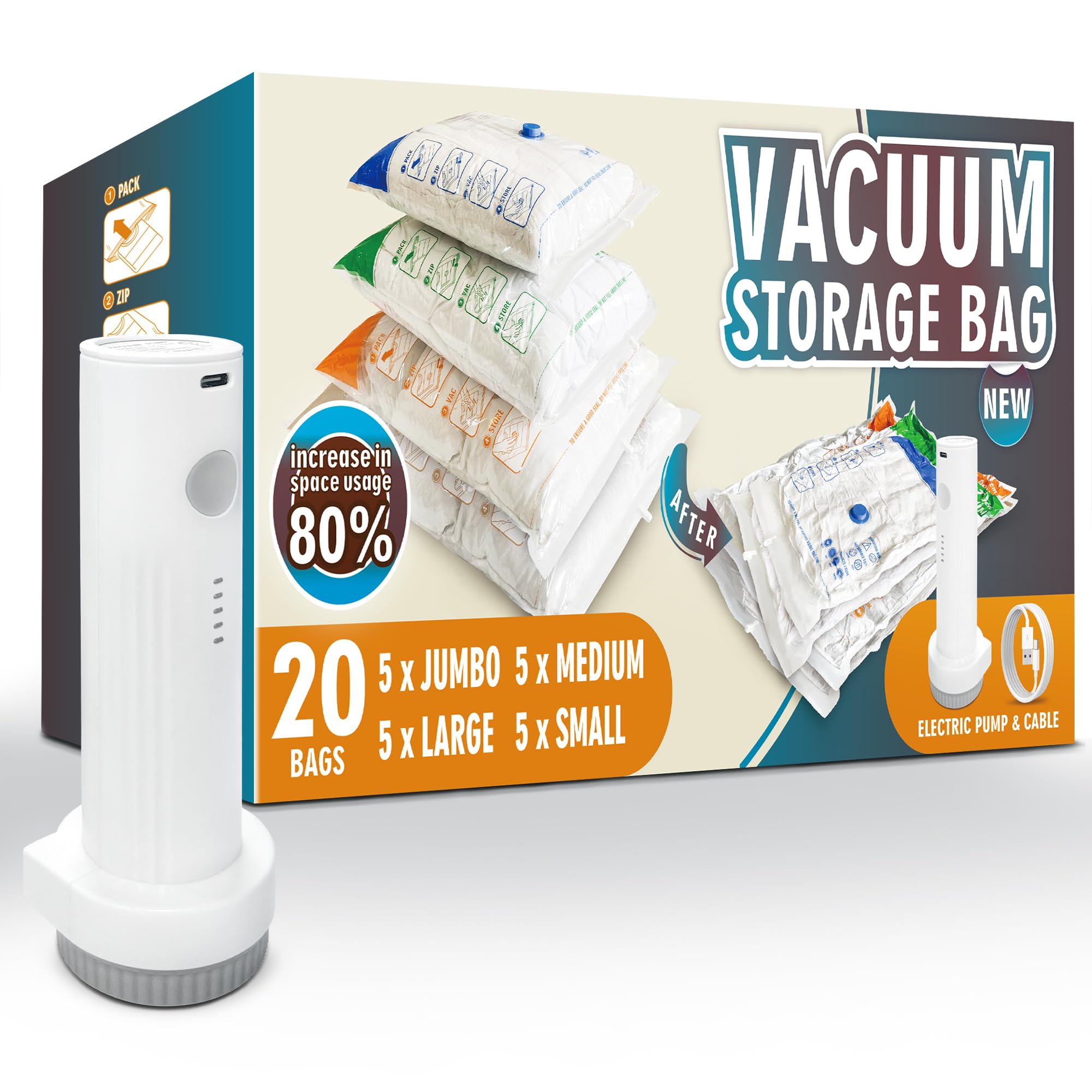 STORAGE MASTER Space Saver Bags for Travel and Home Reusable Vacuum Storage Bags Save 80% More Storage Space Work with Vacuum Cleaner (9 Combo, No Pump Included) — view 11