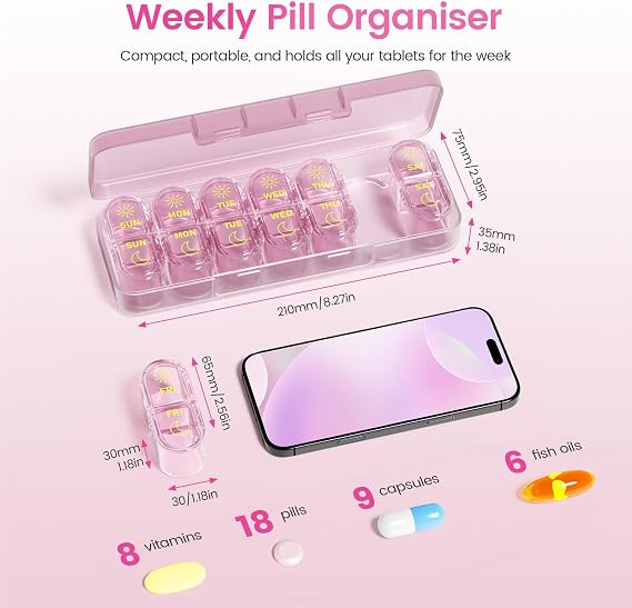 Daviky Pill Organiser 2 Times a Day, Premium Weekly Pill Box (AM&PM)
