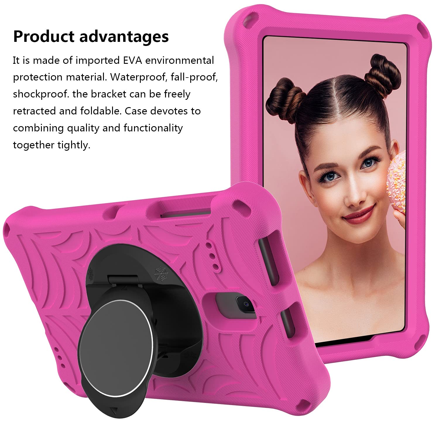 Housse de protection pour tablette Étui Compatible with tablette Samsung Galaxy Tab A T385/T380 (2017), coque de protection antichoc Compatible with enfants, béquille, bandoulière, antidérapante(Rose