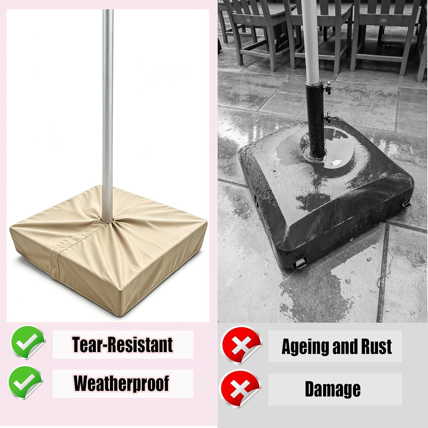 Patio Umbrella Base Cover 2 Pack 600D Polyester Weather-Resistant Waterproof Square Umbrella Base Cover 30"L x 30"W x 5"H Anti-UV Anti-Fade Outdoor Cantilever Umbrellas Stand Base Protect Covers,Beige