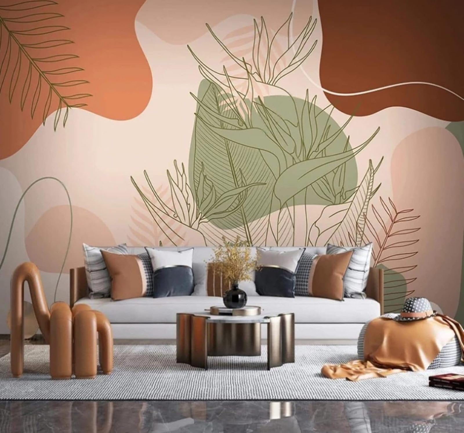 Wallpaper-3D-Xlm 430Cm×300Cm(B×H) Creative Colourful Patterns Lines Plants 3D Wallpaper Easy Install Feature Office Living Room Sofa Bedroom Tv Background Wall Decoration-430Cm×300Cm