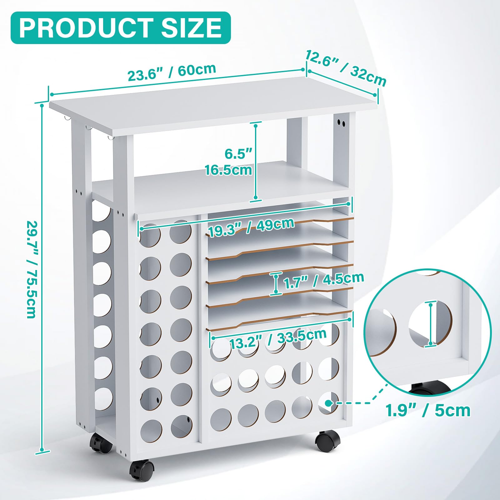 Udefineit Craft Cart Organizer with Wheels for Cricut Machines, Heavy Duty Rolling Cutting Machine Cart with 29 Vinyl Roll Holders & 5 Adjustable Drawers, Mobile Heat Press Table for Cutting Accessory