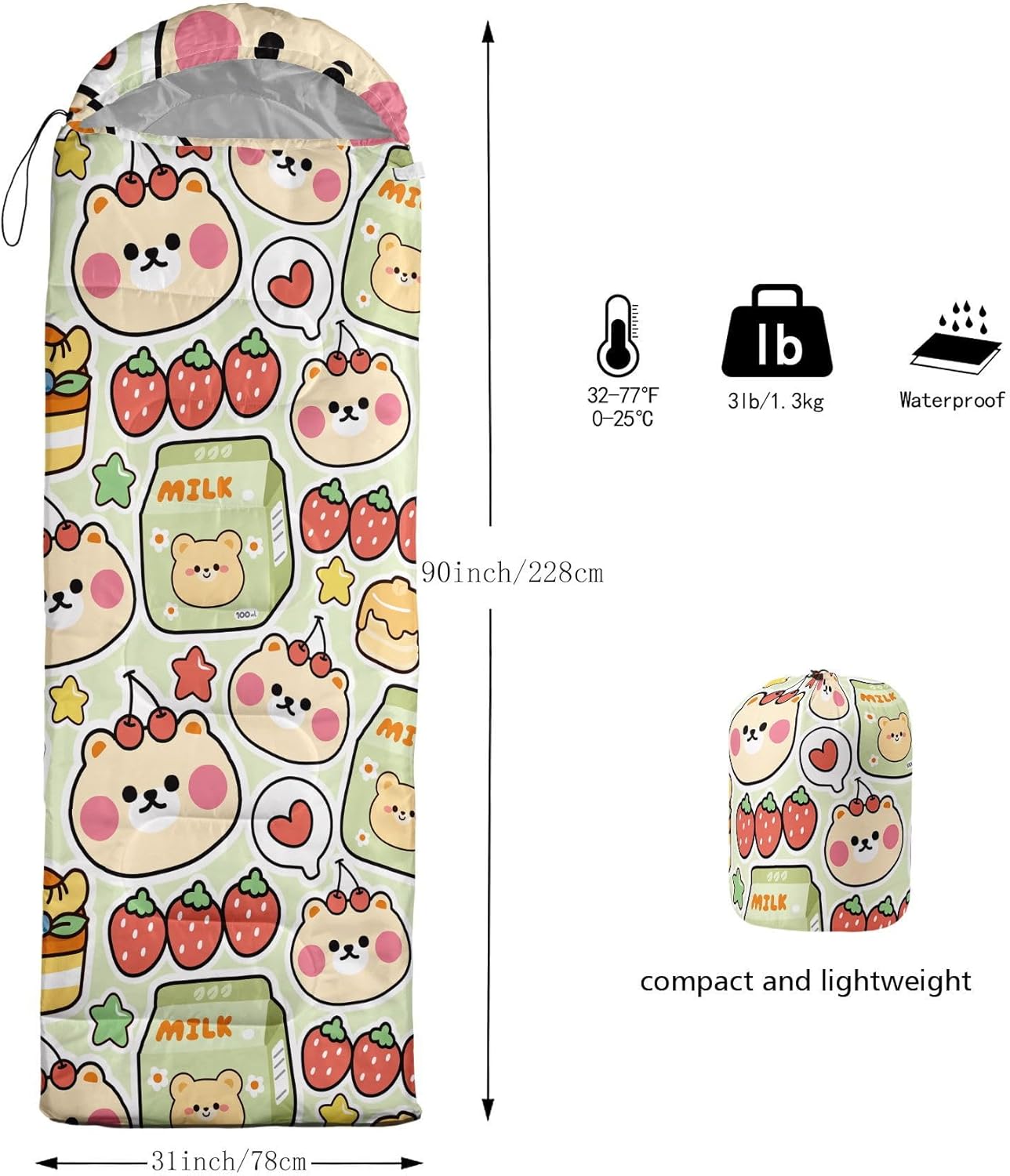 Kids Sleeping Bag for Boys Girls,Blue Ripples Print-Lightweight Warm Portable Outdoor Indoor-Waterproof Cold Weather Resistant Sleeping Bag for Camping Hiking