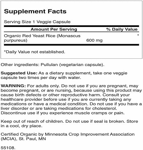 Miniatura 2 de Swanson Fabricado con arroz orgánico tradicional de levadura roja, 600 miligramos 60 cápsulas vegetales (paquete de 2)