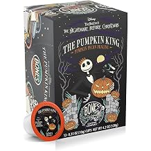 Bones Coffee Company Pumpkin King، قرون قهوة بنكهة اليقطين والجوز والبرالين، تحميص متوسط منخفض الحموضة، أكواب Bones أحادية التقديم لآلات صنع القهوة K-Cups من فيلم The Nightmare Before Christmas، 12 قطعة