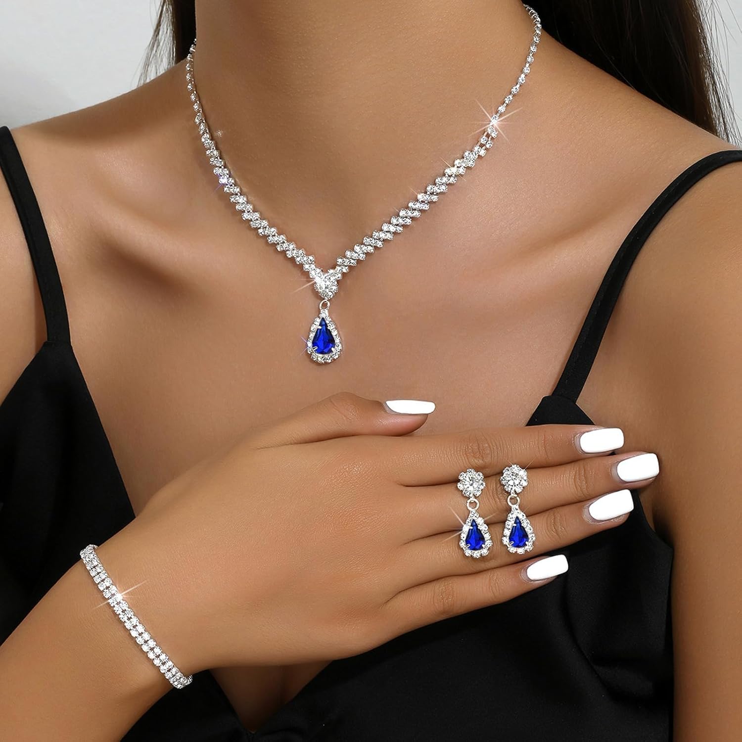 Frodete Silver Prom Jewelry Set Costume Jewelry for Women Rhinestone Necklace Earrings Sets Formal Prom Dress Accessories Wedding Sets for Brides Bridesmaid Guest - Image 2