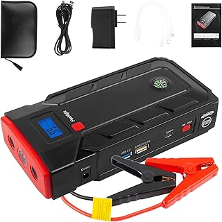 Car Jump Starter, Portable Car Battery Charger Jump Starter, 1000A 27000mAh for up to 6-Liter Gasoline and 3-Liter Diesel Engines with Smart Charging Port, Compass and LED Light