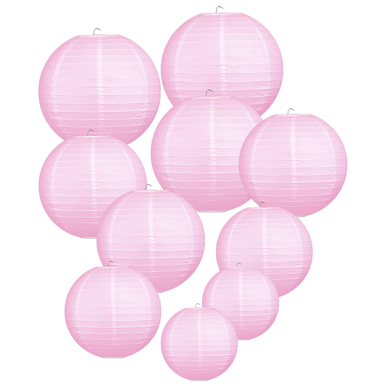 LIHAO Pink Paper Lanterns, 10 Pack, 6/8/10/12 Inch, Wedding Party Decor