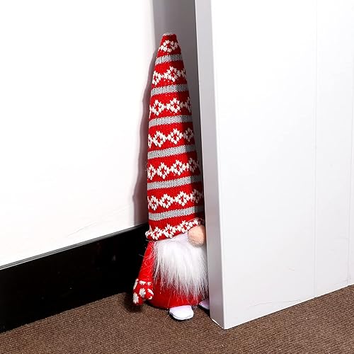 Miniatura 8 de Tope decorativo de puerta de Papá Noel, protector de pared de tela resistente, adornos de gnomos de Navidad para decoración del hogar y la oficina