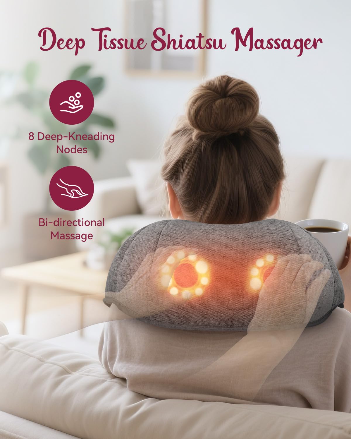 Masajeador de cuello inalámbrico para aliviar el dolor de tejido profundo, masajeador Shiatsu de cuello y hombros con calor, masajeador inalámbrico para dolor de espalda y hombros, regalos para