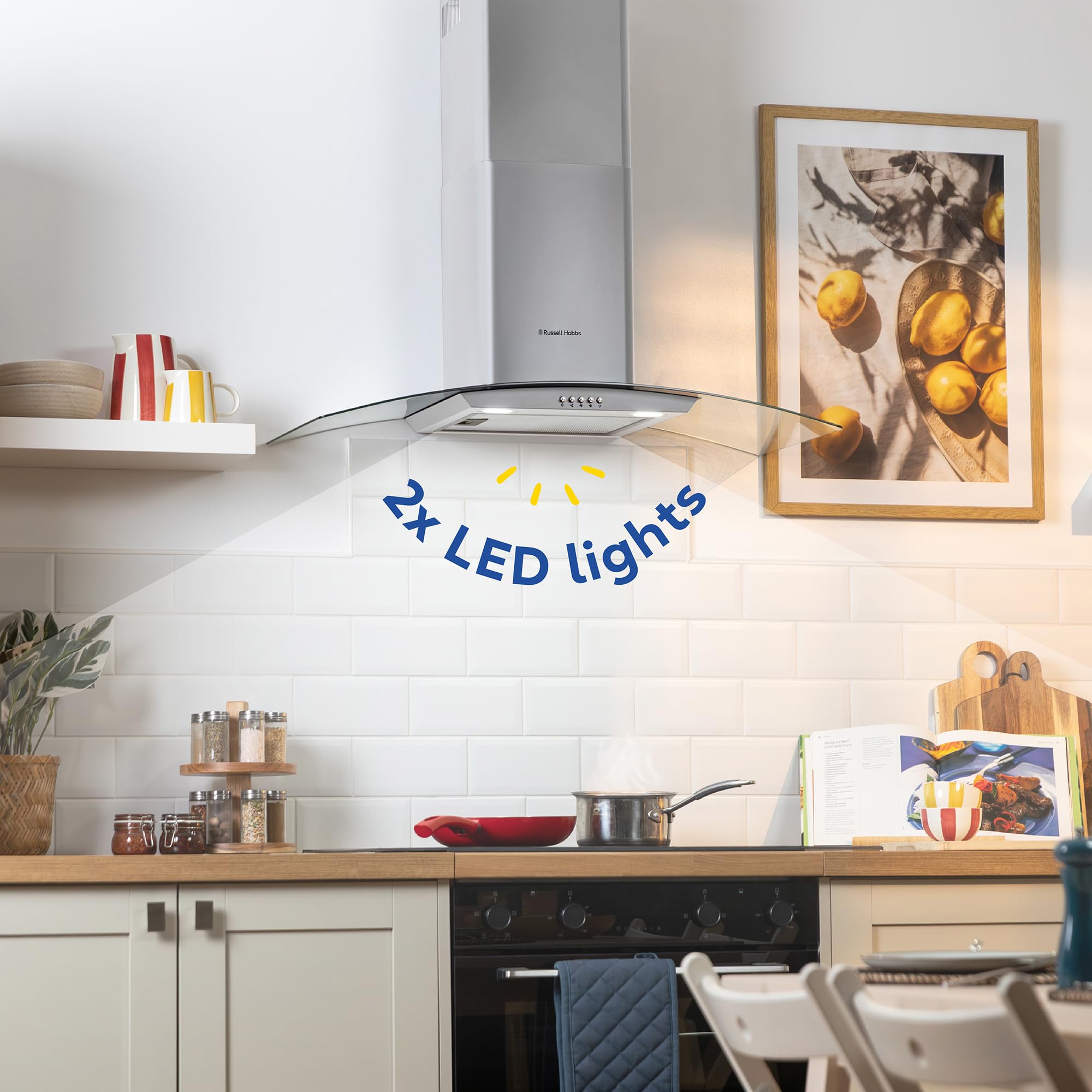 Russell Hobbs 90cm Curved Glass Cooker Hood in Stainless Steel with 3 Speed Settings, 1 x Carbon Filter, Extraction or Recirculation, 500m³/h Extraction Rate, A+ Energy Rating, RH90GCH92A1SS — view 5