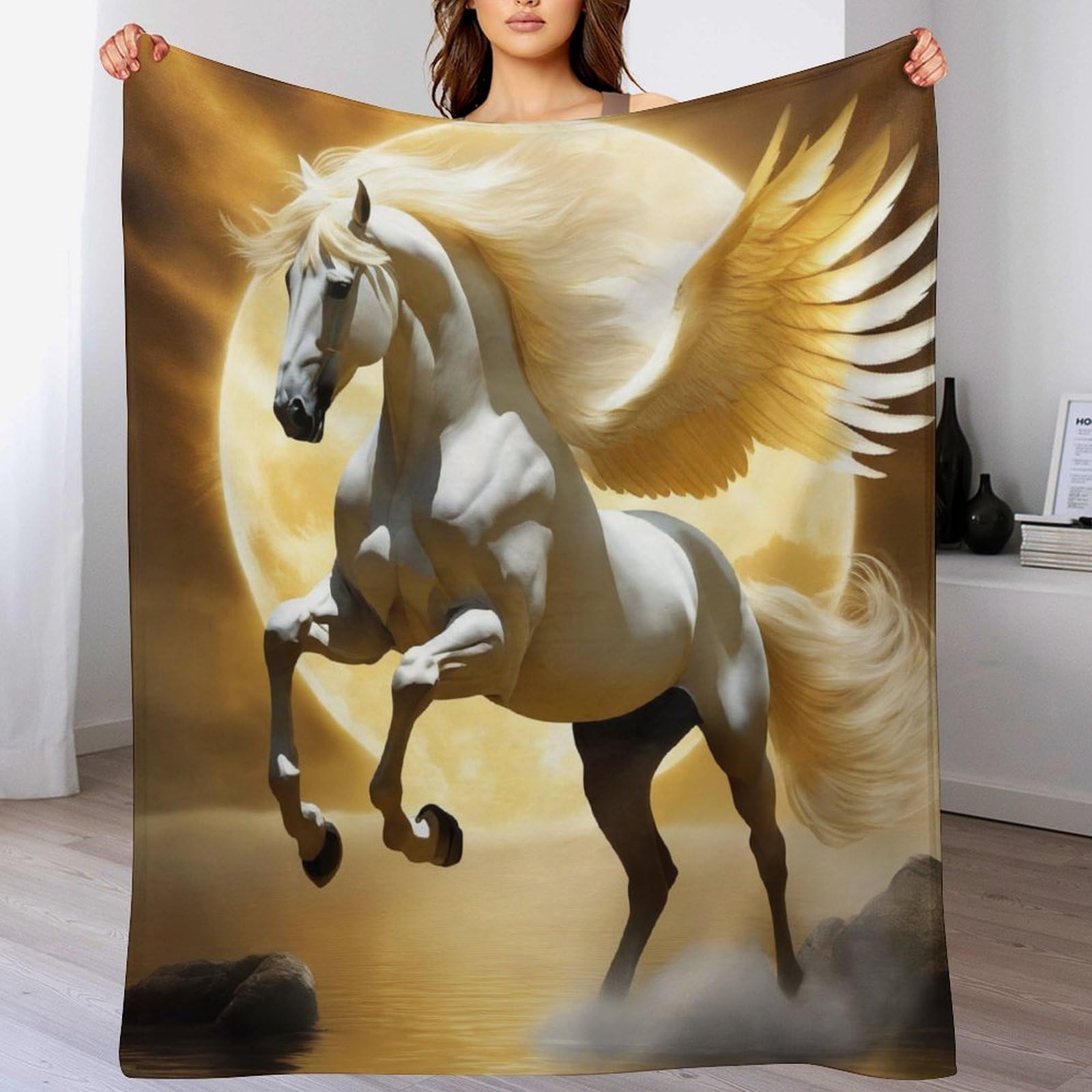 Plaid couverture polaire cheval 180x200cm pour canapé en flanelle douce