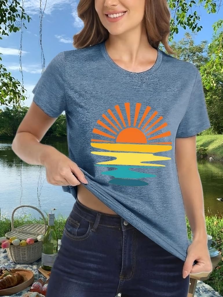 Outdoor Shirts for Women Retro Graphic Print Hiking Mountain T Shirts Summer Comfort Beach Hiking Workout Tee Tops image 3