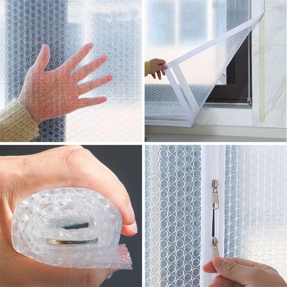Winddichte Wärmedämmfolie, wiederverwendbar, Fensterisolierung, transparent, Winter, hält warm, hitzeblockierend, UV-Schutz, Verglasung, Isolierfolie, Fenster-Isolier-Kit (120 x 160 cm)