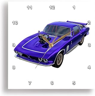 3dRose Wall Clock Silent - 10 inch - Classic Blue Muscle Car - Graphics Car