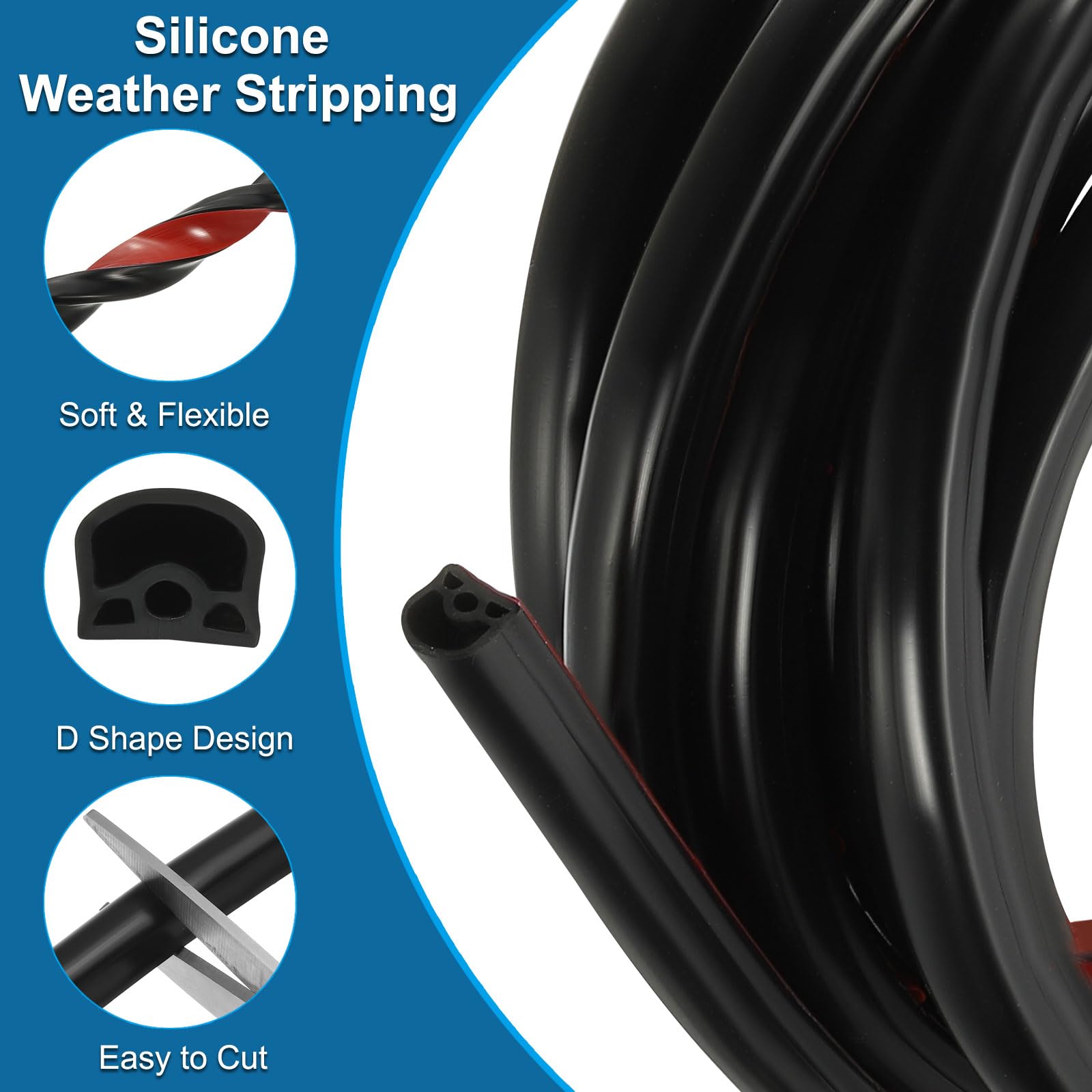 PATIKIL Sellado De Puerta De Silicón Para Clima, 40 Pies X 9/16" X 15/32" Sellado Multicapa Autoadhesivo Para Huecos Grandes De 1/3" A 15/32", Marco De Puerta, Ventana, Negro/Rojo