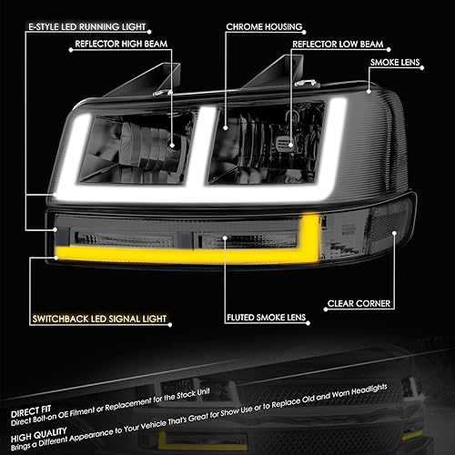 Miniatura 9 de DNA MOTORING Faro LED DRL estilo F + juego de lámparas de estacionamientogiro compatible con 03-14 ExpressSavana 1500, 03-23 ExpressSavana 2500