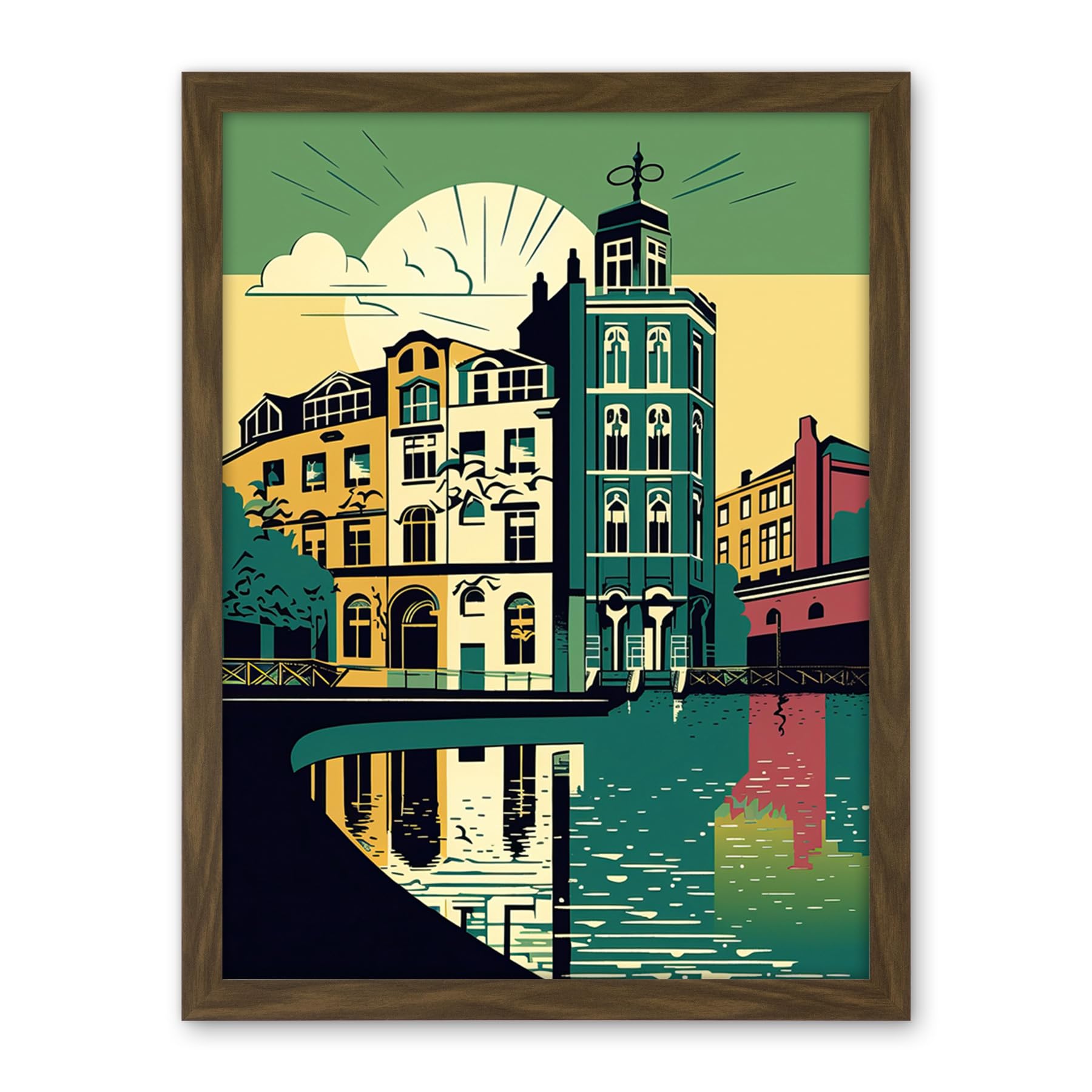 Artery8 Leeds City Architecture Waterfront Illustration Artwork Framed Wall Art Print 18X24 Inch